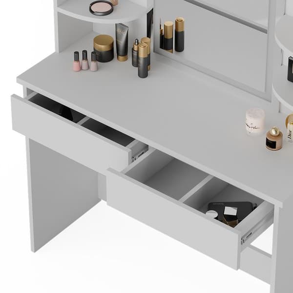 Vicco Charlotte sminkbord, Vit, 106 cm med LED-spegel och pall