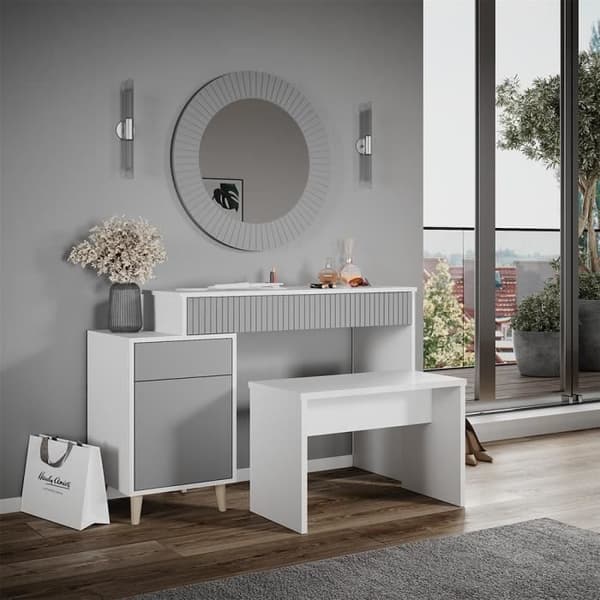 Sminkbord med bänk - Vicco - Arles - Vit Ljusgrå