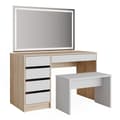 Miniatyrbild 1 av 6: Vicco Sherry sminkbord, Vit/Sonoma, 120 cm med LED-spegel och pall