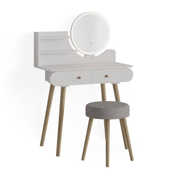 Vicco Edda sminkbord, Vit, 80 cm med LED-belysning och pall