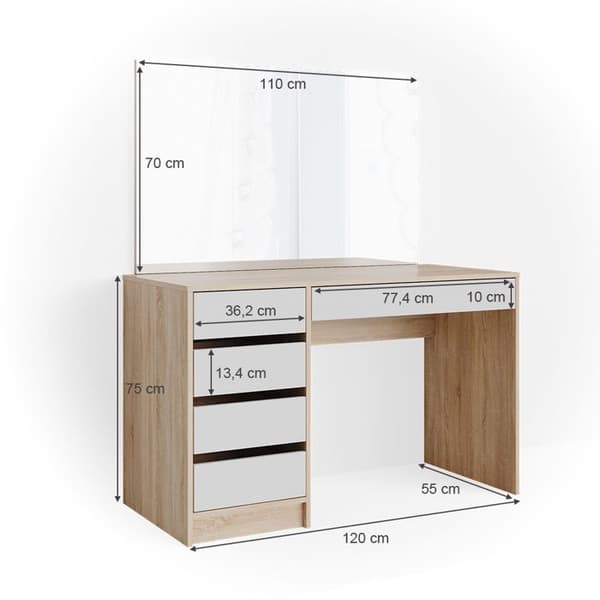 Vicco Sherry sminkbord, Vit/Sonoma, 120 cm