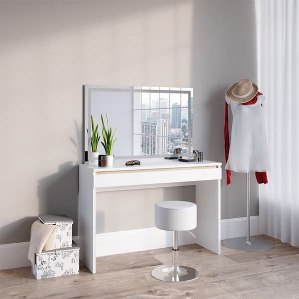 Vicco Emma sminkbord, Vit, 120 cm med LED-spegel och pall