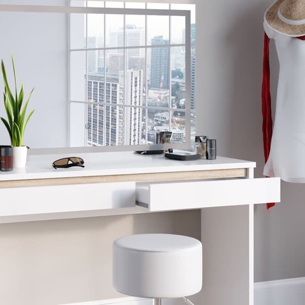 Vicco Emma sminkbord, Vit, 120 cm med LED-spegel och pall