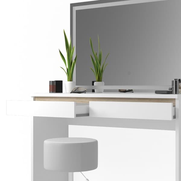 Vicco Emma sminkbord, Vit, 120 cm med LED-spegel och pall