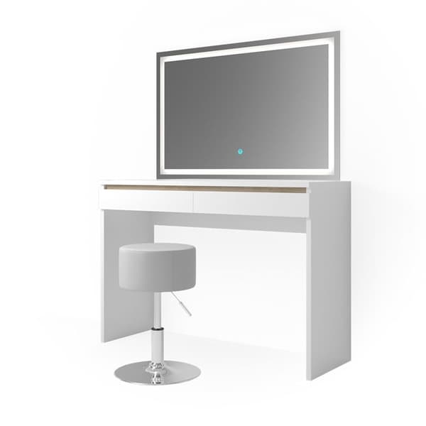 Vicco Emma sminkbord, Vit, 120 cm med LED-spegel och pall