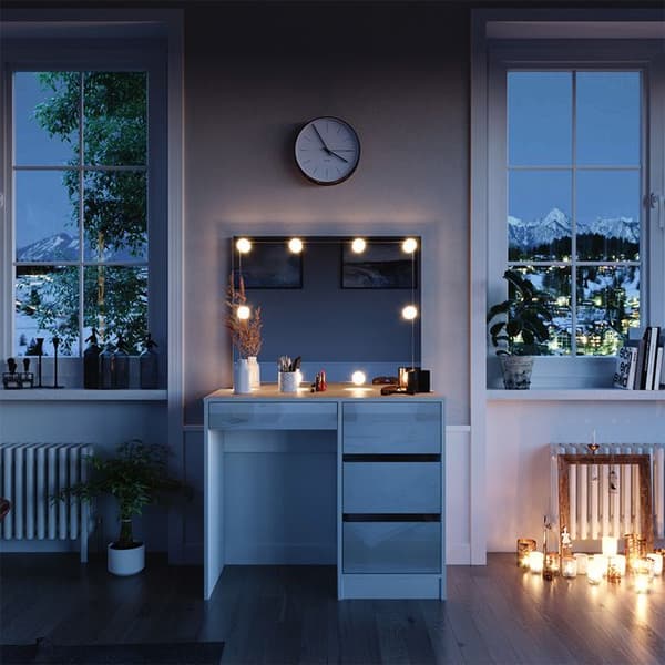 Vicco Sherry Sminkbord, Högglansvit, 90 cm med LED-belysning