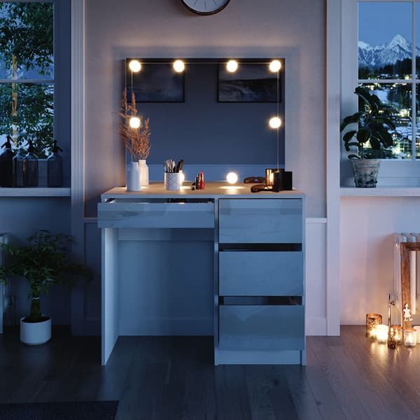 Vicco Sherry Sminkbord, Högglansvit, 90 cm med LED-belysning