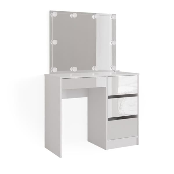 Vicco Sherry Sminkbord, Högglansvit, 90 cm med LED-belysning