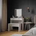 Miniatyrbild 4 av 6: Vicco Elara sminkbord, Vit, 80 cm med LED-belysning och bänk