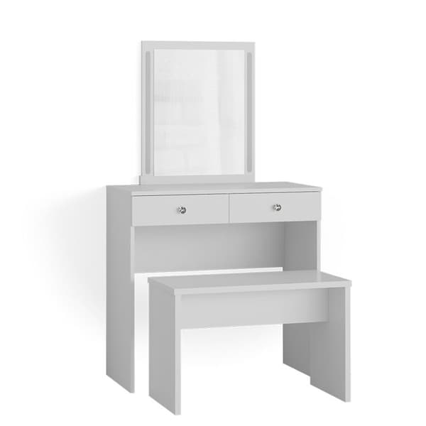 Vicco Elara sminkbord, Vit, 80 cm med LED-belysning och bänk