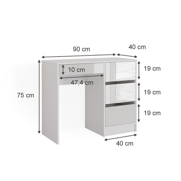 Vicco Sherry Sminkbord, Vit Högglans, 90 cm utan spegel