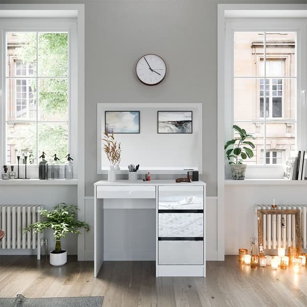 Vicco Sherry Sminkbord, Vit Högglans, 90 cm utan spegel