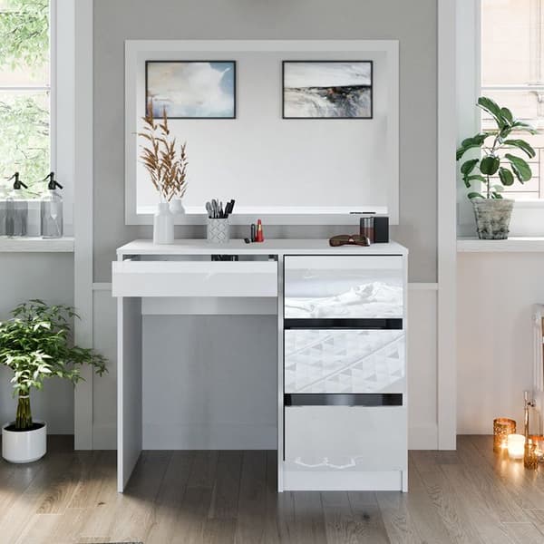Vicco Sherry Sminkbord, Vit Högglans, 90 cm utan spegel