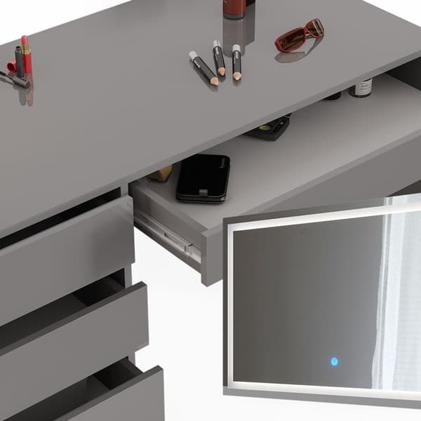 Vicco Sherry sminkbord, Grå Högblank, 120 cm med LED-spegel