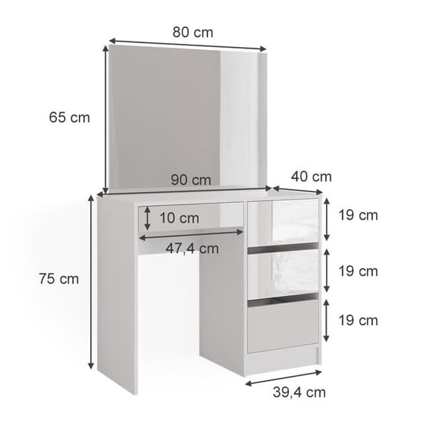 Vicco Sherry sminkbord, Högblank vit, 90 cm
