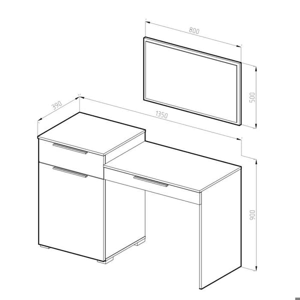 Vicco Lilli sminkbord, Högblank vit, 135 cm