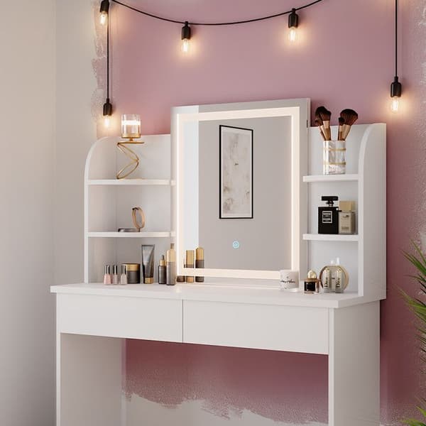 Vicco sminkbord Charlotte, Vit, 108 cm med LED-spegel