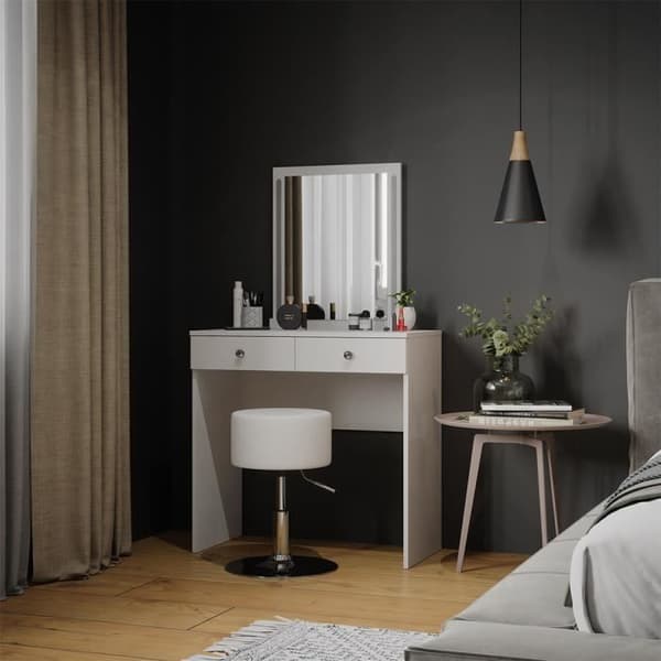 Sminkbord med LED-spegel och pall - Vicco - Elara - Vit