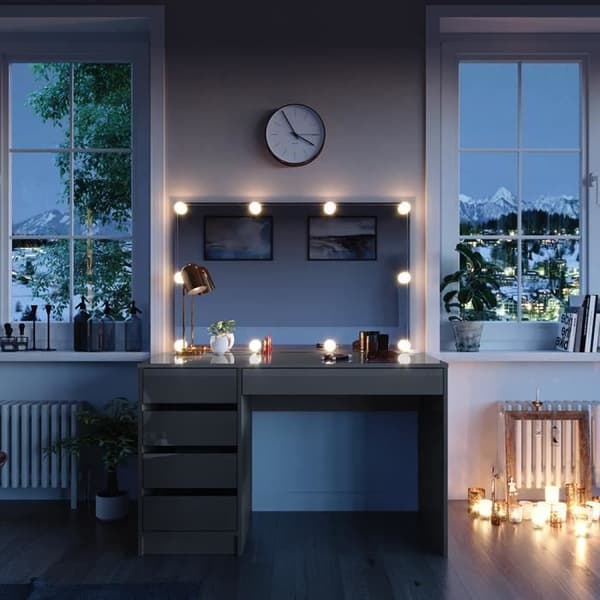 Sminkbord med spegel och LED - Vicco - Sherry - Blank grå