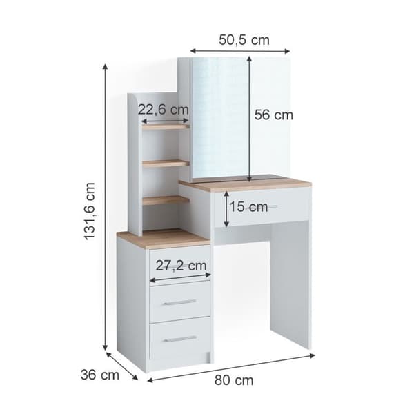 Vicco Conrada sminkbord, Vit/Sonoma, 80 cm