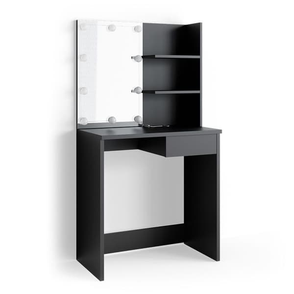 Vicco Dekos sminkbord, Svart, 75 cm med LED-belysning