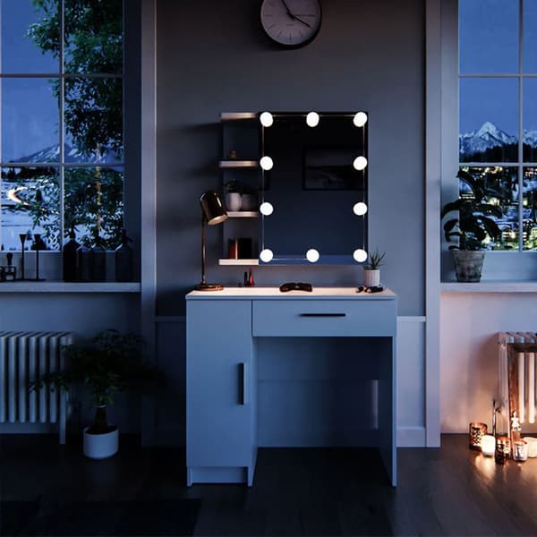 Vicco Fynnia sminkbord, Vit, 80,2 cm med LED-belysning