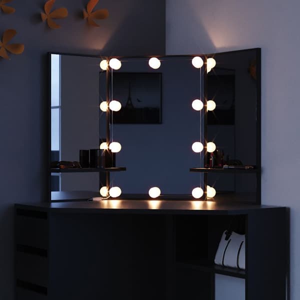 Vicco Arielle sminkbord, Svart, 110 cm med LED-belysning