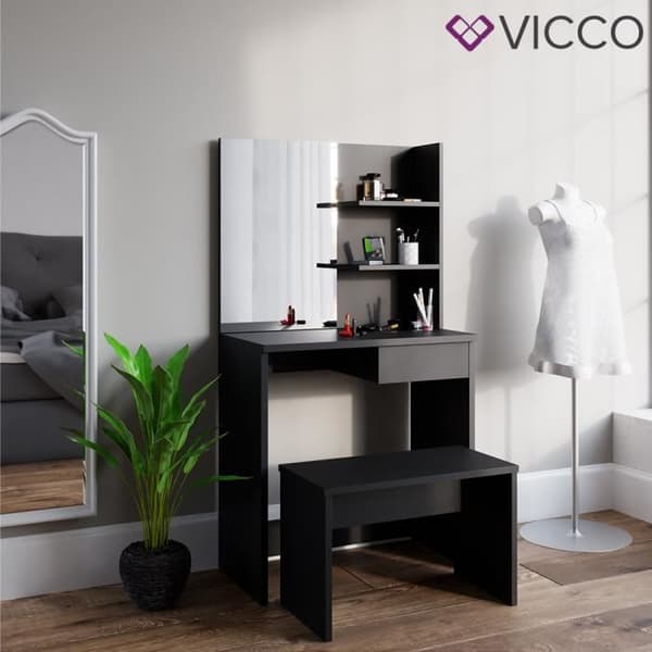 VICCO Dekos Svart sminkbord med bänk