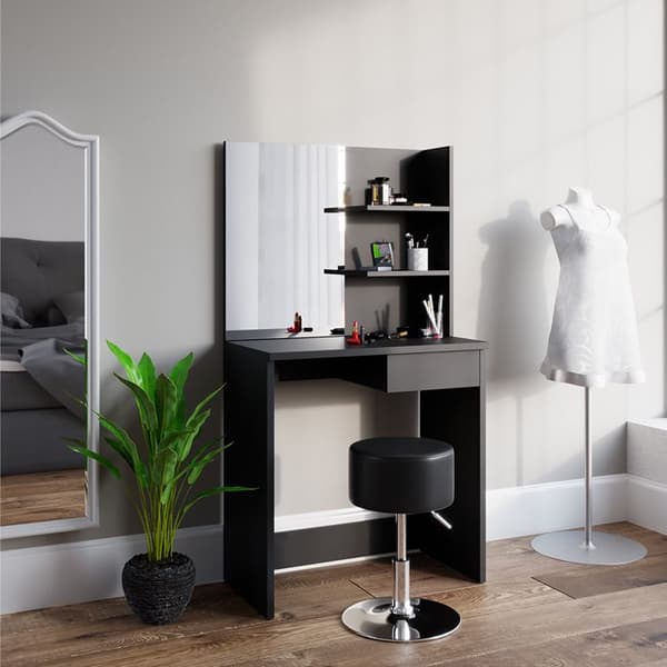 Vicco Dekos sminkbord, Svart, 75 cm med pall