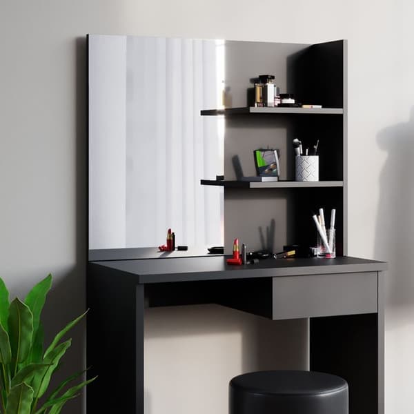 Vicco Dekos sminkbord, Svart, 75 cm med pall