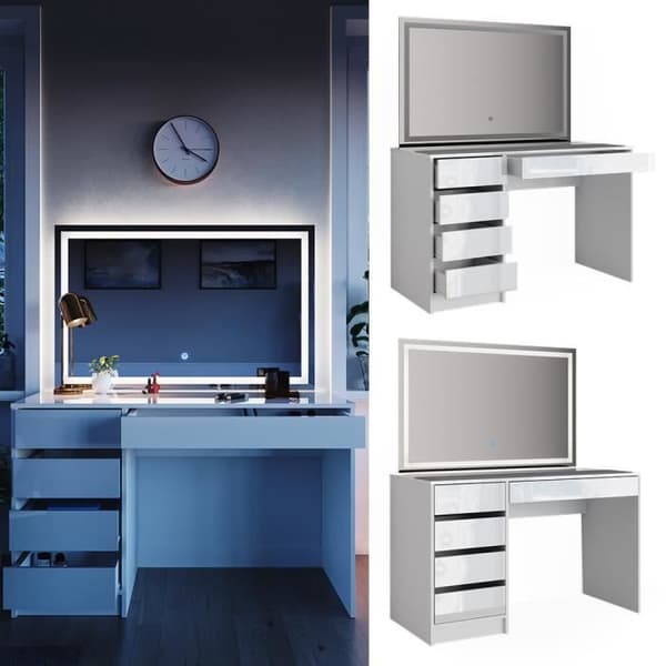 Vicco Sminkbord Sminkbord Sminkbord byrå Sherryvit spegel (LED-spegel)