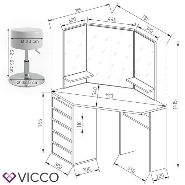 VICCO Arielle Vit sminkbord med pall
