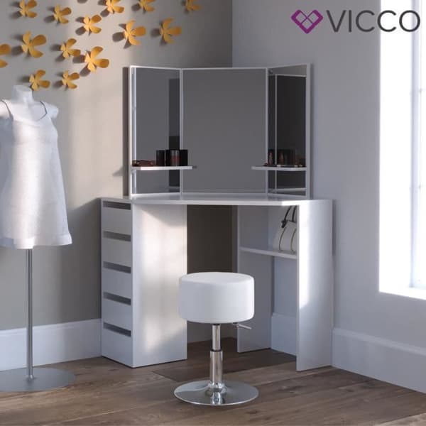 VICCO Arielle Vit sminkbord med pall