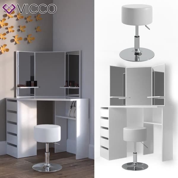 VICCO Arielle Vit sminkbord med pall