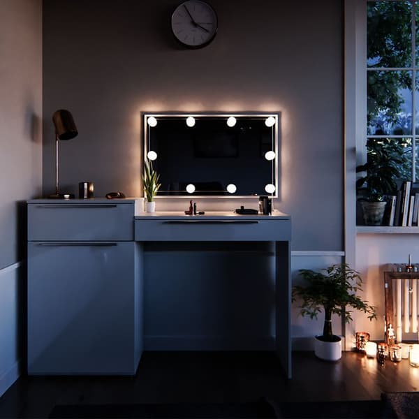 Vicco Lilli sminkbord, Högblank vit, 135 cm med LED-belysning