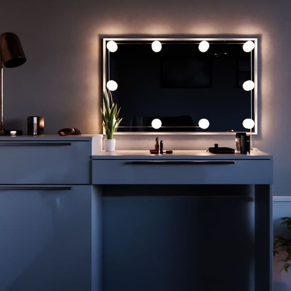 Vicco Lilli sminkbord, Högblank vit, 135 cm med LED-belysning