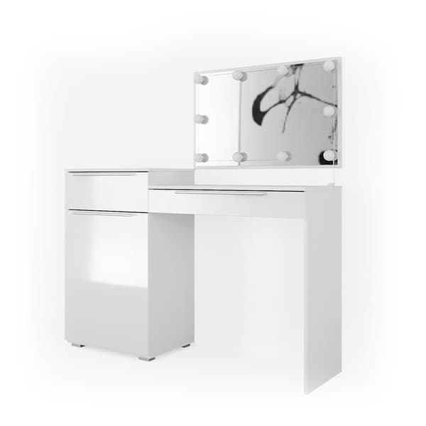 Vicco Lilli sminkbord, Högblank vit, 135 cm med LED-belysning