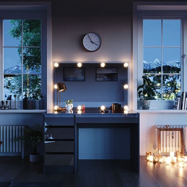 Vicco Sherry sminkbord, antracit Högblank, 120 cm med LED-belysning