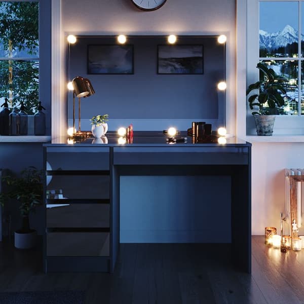 Vicco Sherry sminkbord, antracit Högblank, 120 cm med LED-belysning