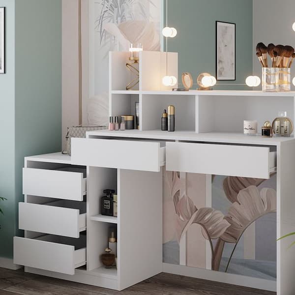 Vicco Anja sminkbord, Vit, 139,8 cm med LED-belysning