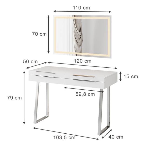Vicco sminkbord Alexia, Vit, 120 cm