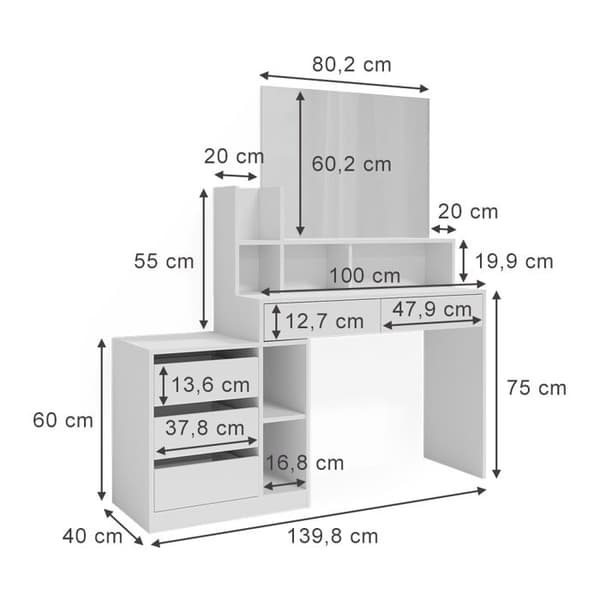Vicco Anja sminkbord, Vit, 139,8 cm