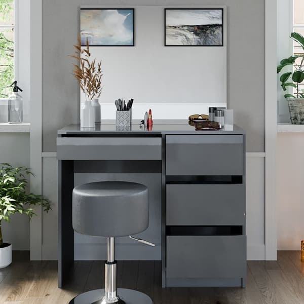 Vicco Sherry sminkbord, Grå Högblank, 90 cm med pall