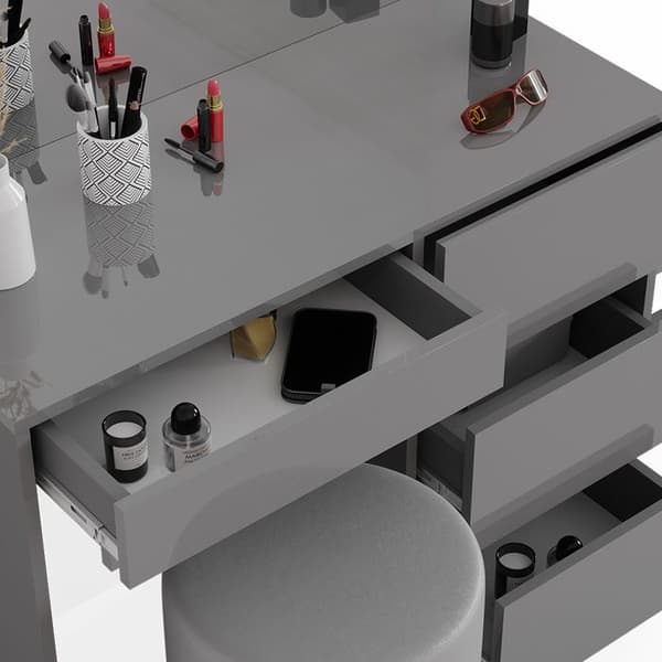 Vicco Sherry sminkbord, Grå Högblank, 90 cm med pall