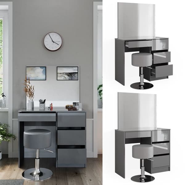 Vicco Sherry sminkbord, Grå Högblank, 90 cm med pall