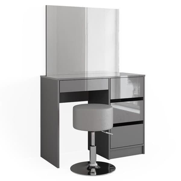 Vicco Sherry sminkbord, Grå Högblank, 90 cm med pall
