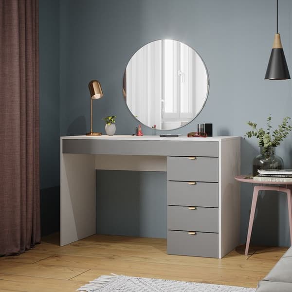Vicco Elise sminkbord, Vit/grå/grå, 115 cm med 5 lådor