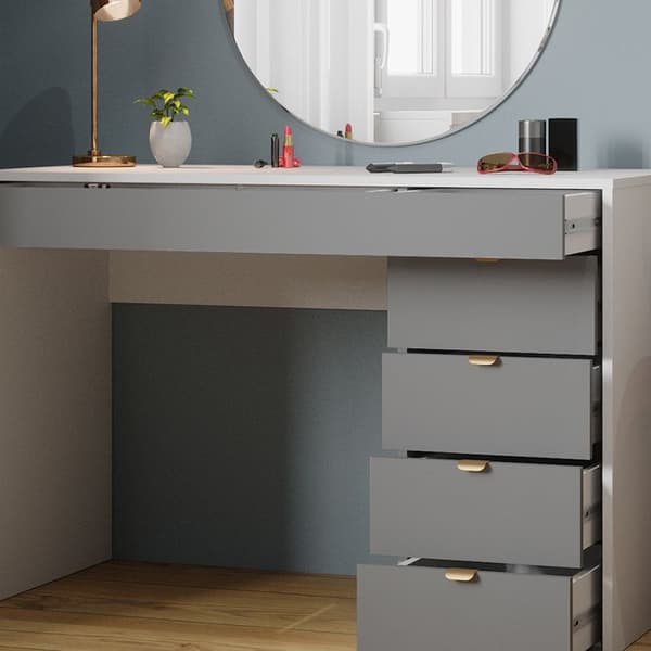 Vicco Elise sminkbord, Vit/grå/grå, 115 cm med 5 lådor