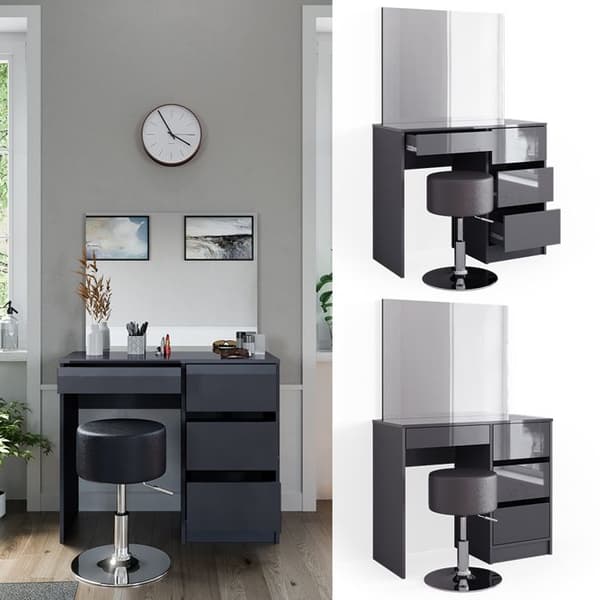 Vicco Sherry sminkbord, antracit Högblank, 90 cm med pall