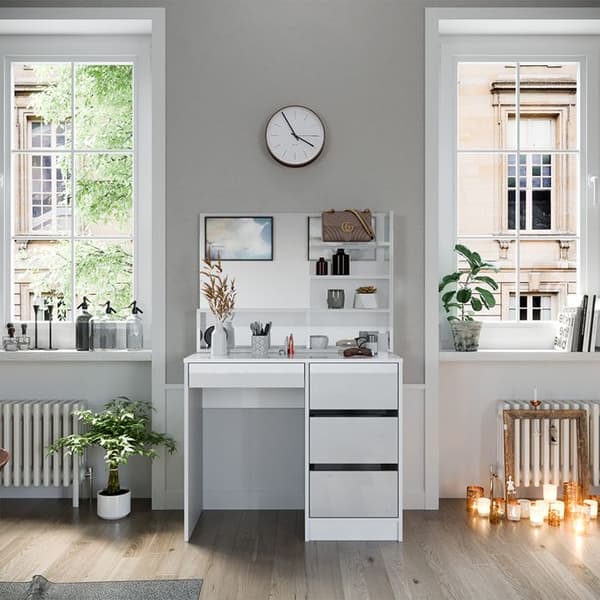 Vicco Sherry sminkbord, Högblank vit, 90 cm med spegel